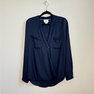 Anthropologie Maeve Black V-Neck Wrap Blouse Size 4